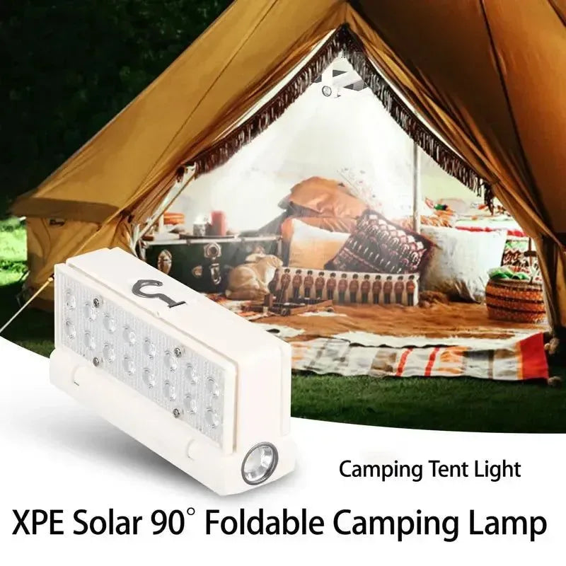 Solar Power LED Camping Lamp 90° Folding Portable Flashlight Lantern - Trekker Essentials