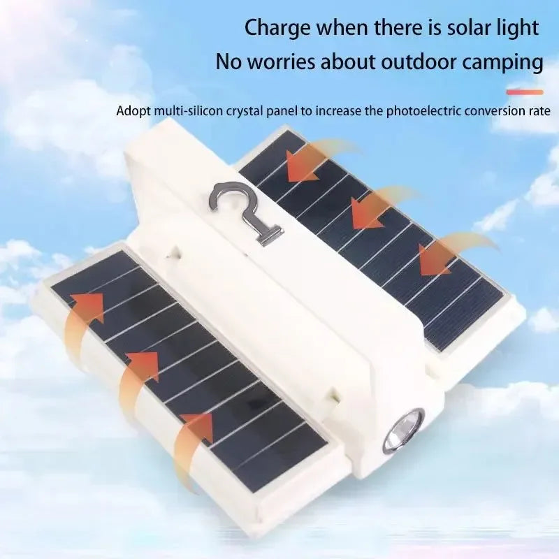 Solar Power LED Camping Lamp 90° Folding Portable Flashlight Lantern - Trekker Essentials