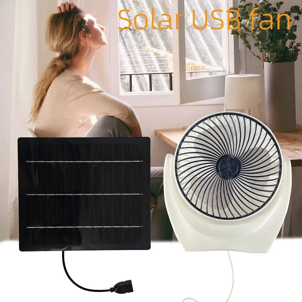 Solar Powered Camping Fan with USB - Portable Solar Panel Fan for Picnic, Barbecue, Fishing, Travel - Trekker Essentials