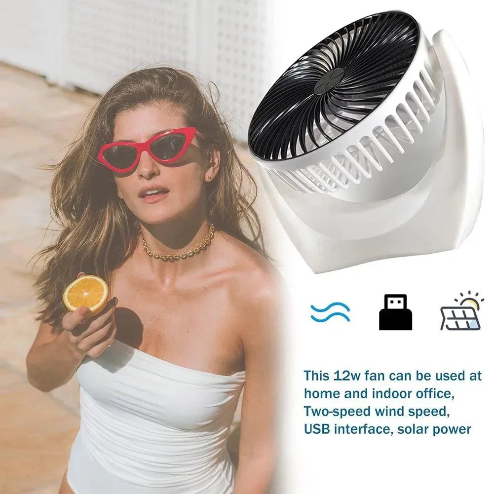 Solar Powered Camping Fan with USB - Portable Solar Panel Fan for Picnic, Barbecue, Fishing, Travel - Trekker Essentials