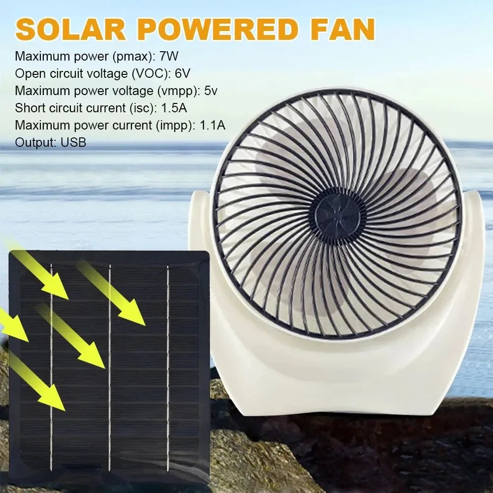 Solar Powered Camping Fan with USB - Portable Solar Panel Fan for Picnic, Barbecue, Fishing, Travel - Trekker Essentials