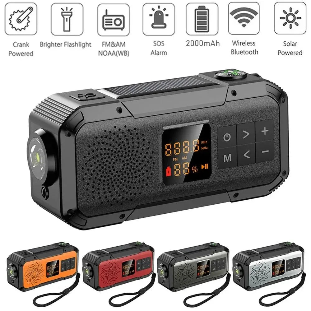 Solar Radio Portable Emergency Radio - AM/FM/WB/NOAA Bluetooth Speaker with LED Flashlight for Outdoor Camping and Hiking - Trekker Essentials