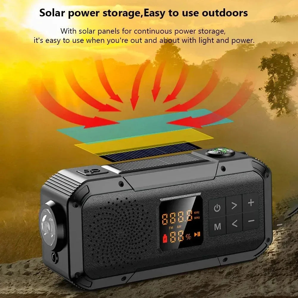 Solar Radio Portable Emergency Radio - AM/FM/WB/NOAA Bluetooth Speaker with LED Flashlight for Outdoor Camping and Hiking - Trekker Essentials