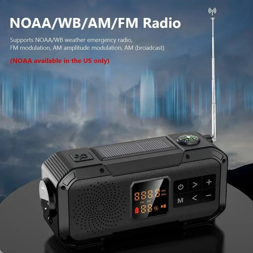 Solar Radio Portable Emergency Radio - AM/FM/WB/NOAA Bluetooth Speaker with LED Flashlight for Outdoor Camping and Hiking - Trekker Essentials