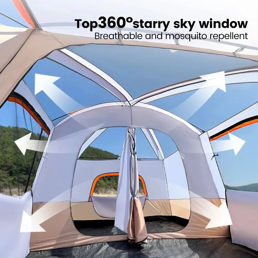Sonuto Camping Family Tent - 3-12 Person Double Layers Oversize Tent with 2 Rooms, Thickened Rainproof Outdoor Camp Tour Equipment - Trekker Essentials