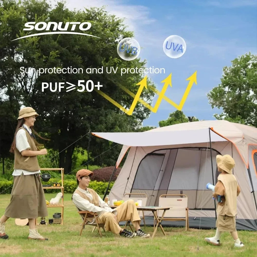 Sonuto Camping Family Tent - 3-12 Person Double Layers Oversize Tent with 2 Rooms, Thickened Rainproof Outdoor Camp Tour Equipment - Trekker Essentials