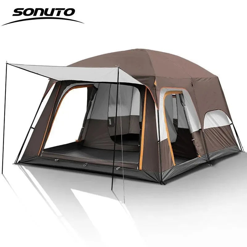Sonuto Camping Family Tent - 3-12 Person Double Layers Oversize Tent with 2 Rooms, Thickened Rainproof Outdoor Camp Tour Equipment - Trekker Essentials