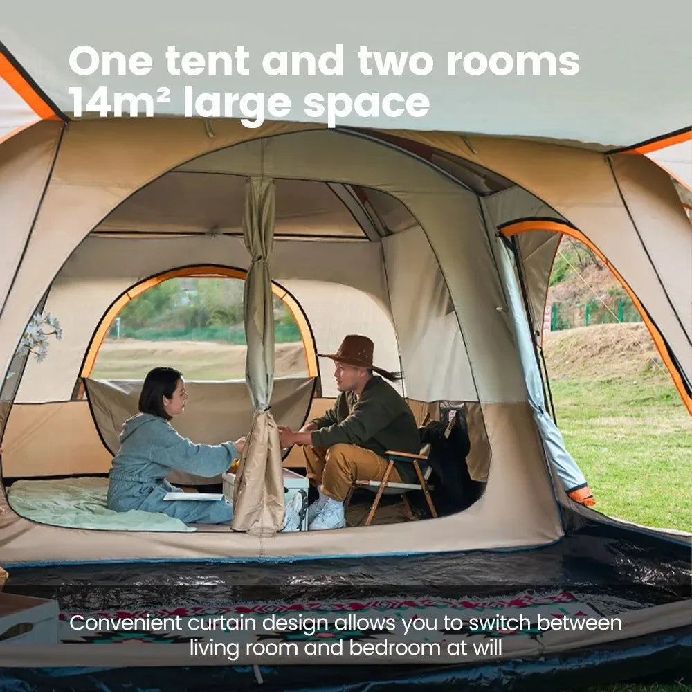 Sonuto Camping Family Tent - 3-12 Person Double Layers Oversize Tent with 2 Rooms, Thickened Rainproof Outdoor Camp Tour Equipment - Trekker Essentials