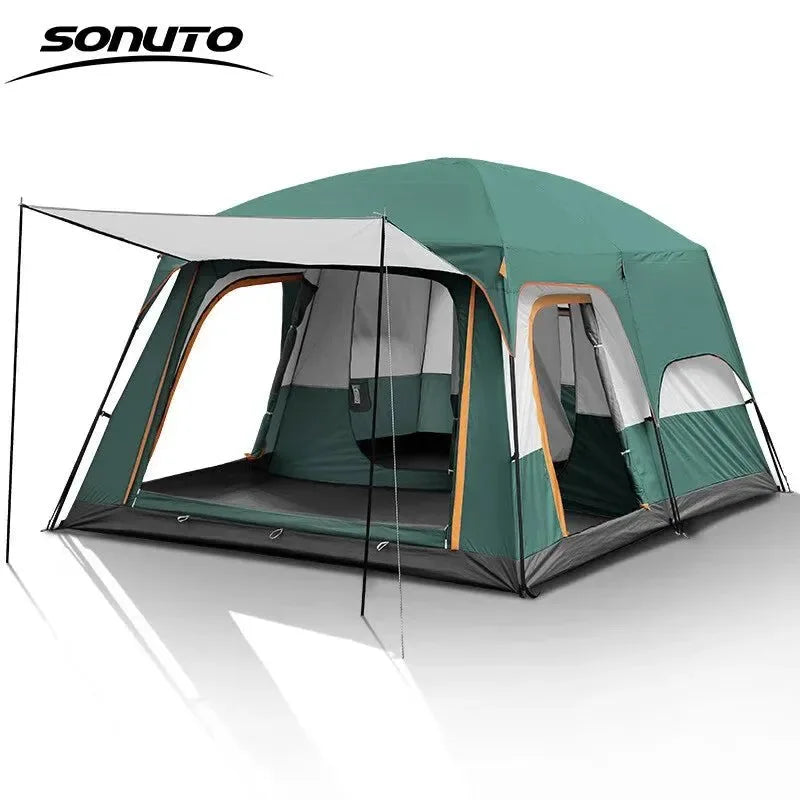 Sonuto Camping Family Tent - 3-12 Person Double Layers Oversize Tent with 2 Rooms, Thickened Rainproof Outdoor Camp Tour Equipment - Trekker Essentials