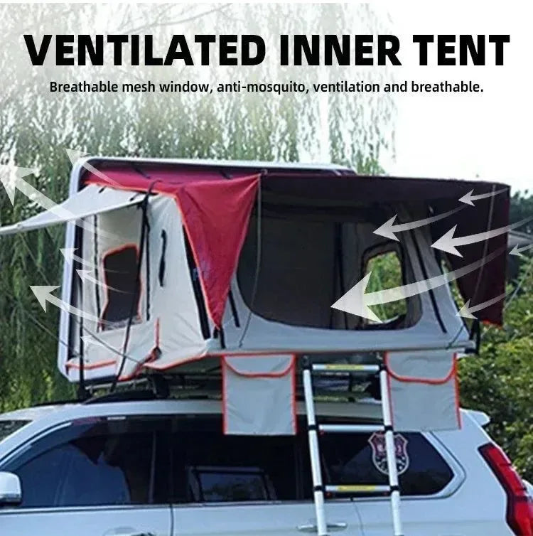 Spacious 2-Person Black Hard Shell Roof Top Tent - 3000mm Waterproof Folding SUV Camping Tent - Trekker Essentials