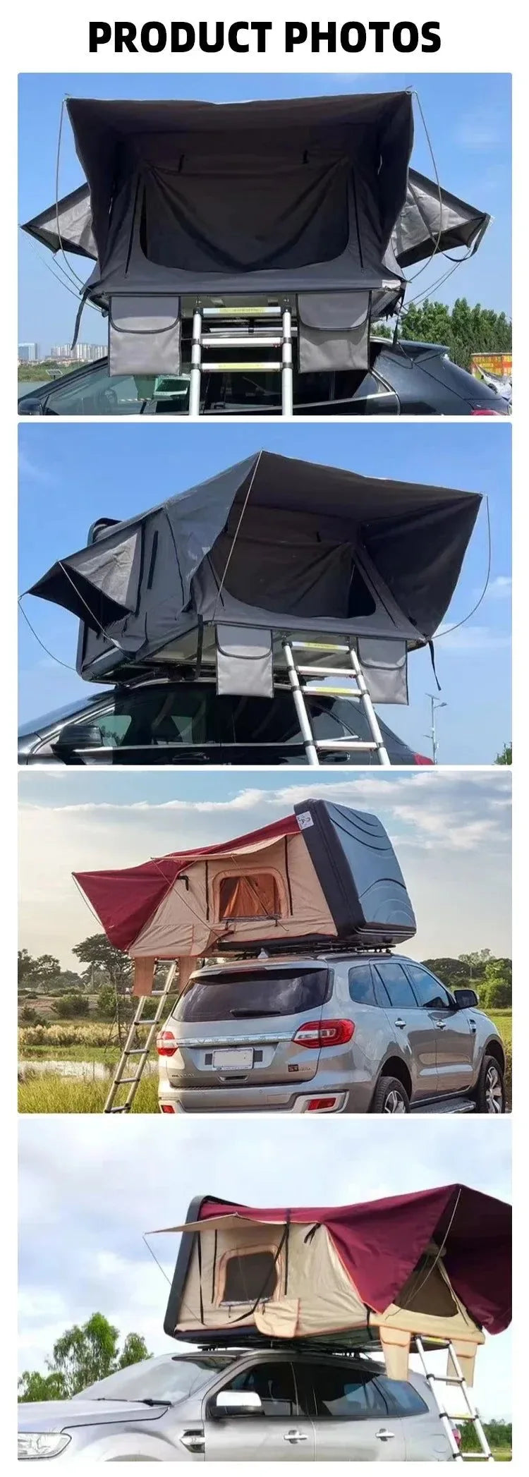 Spacious 2-Person Black Hard Shell Roof Top Tent - 3000mm Waterproof Folding SUV Camping Tent - Trekker Essentials