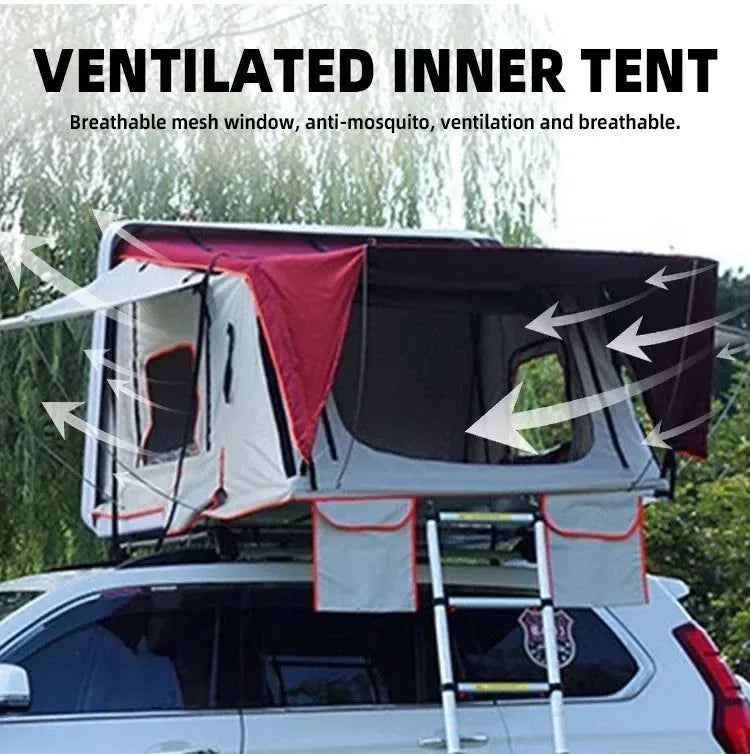 Spacious 2-Person Black Hard Shell Roof Top Tent - 3000mm Waterproof Folding SUV Camping Tent - Trekker Essentials