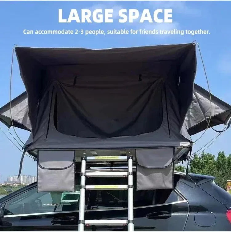 Spacious 2-Person Black Hard Shell Roof Top Tent - 3000mm Waterproof Folding SUV Camping Tent - Trekker Essentials