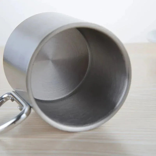Stainless Steel Camping Travel Cup with Carabiner Hook Handle - Picnic Water Mug for Outdoor Travel Hike - Trekker Essentials
