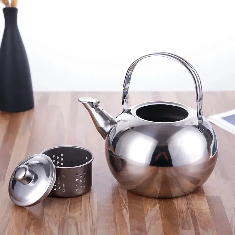 Stainless Steel Kettle with Heat Resistant Handle - Stovetop Camping Tea and Coffee Pot with Filter for Outdoor, Home, and Hiking - Trekker Essentials