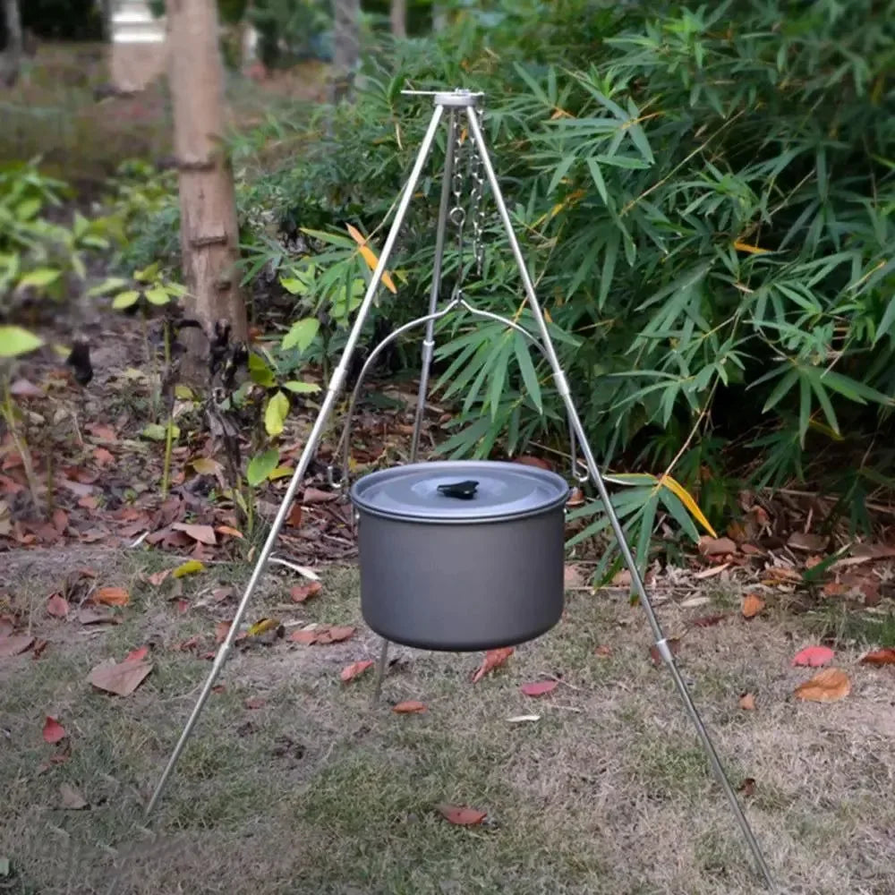 Stainless Steel Outdoor Camping BBQ Barbecue Folding Tripod | Portable Hanging Pot Stand and Cooking Grill Tool - Trekker Essentials