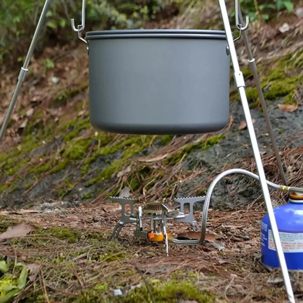 Stainless Steel Outdoor Camping BBQ Barbecue Folding Tripod | Portable Hanging Pot Stand and Cooking Grill Tool - Trekker Essentials