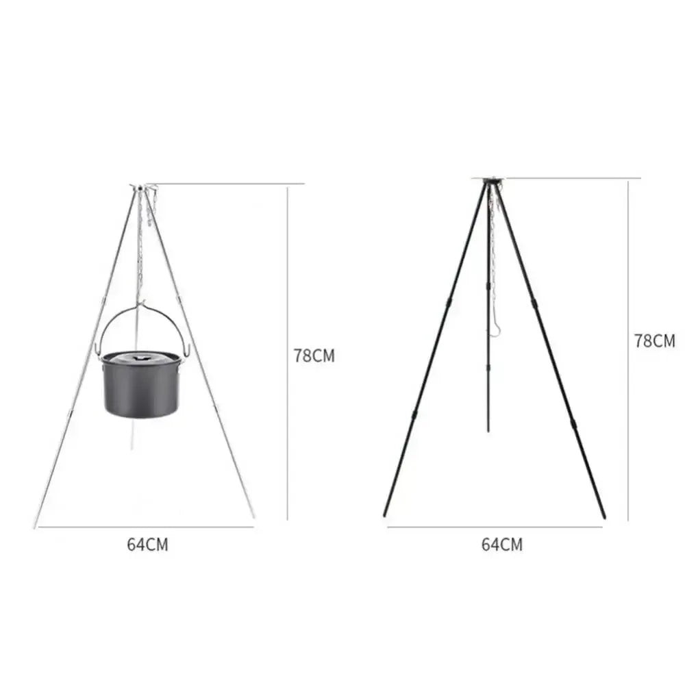 Stainless Steel Outdoor Camping BBQ Barbecue Folding Tripod | Portable Hanging Pot Stand and Cooking Grill Tool - Trekker Essentials