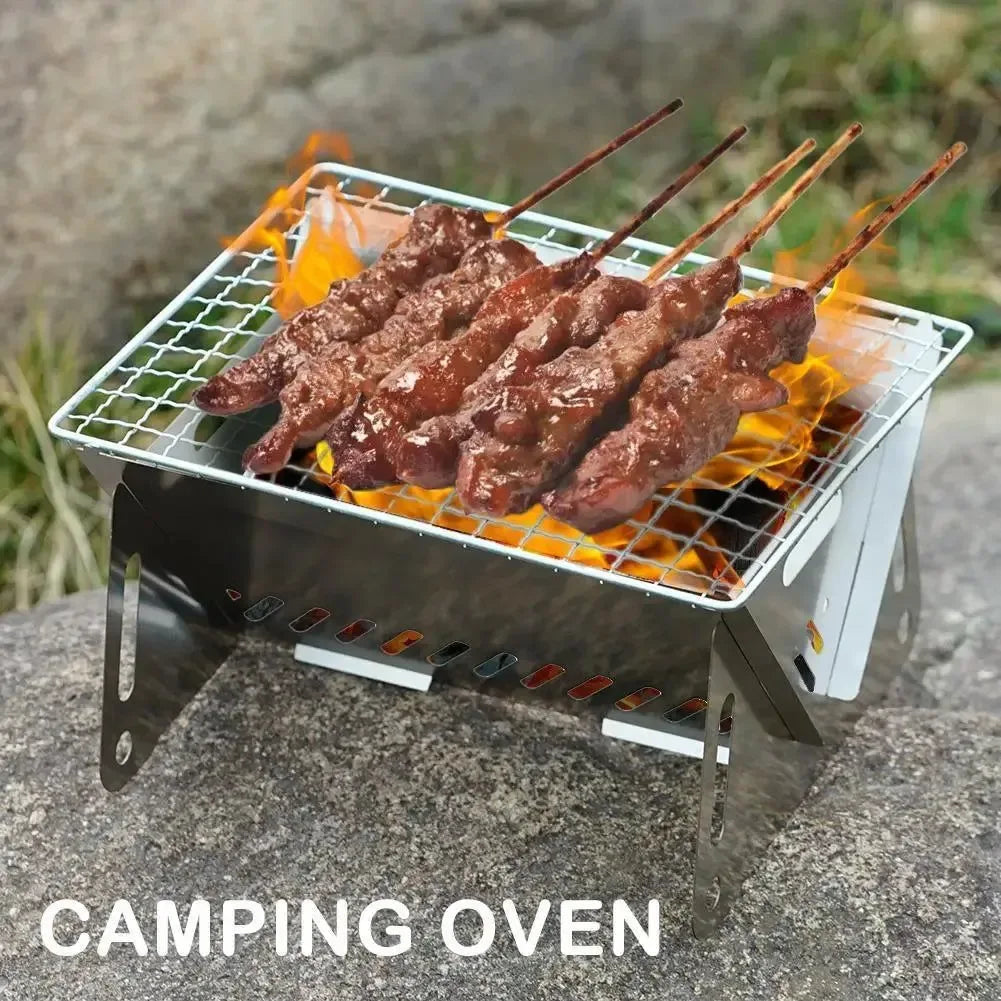 Stainless Steel Portable Folding BBQ Grill - Charcoal Stove for Outdoor Picnic & Camping - Trekker Essentials