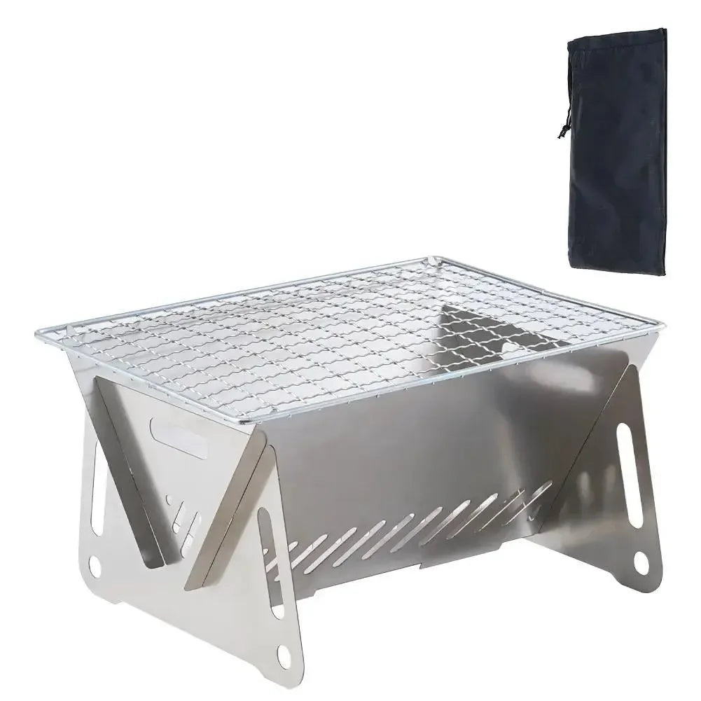 Stainless Steel Portable Folding BBQ Grill - Charcoal Stove for Outdoor Picnic & Camping - Trekker Essentials