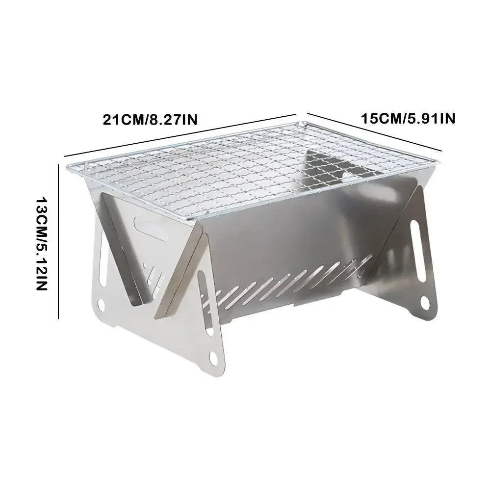 Stainless Steel Portable Folding BBQ Grill - Charcoal Stove for Outdoor Picnic & Camping - Trekker Essentials