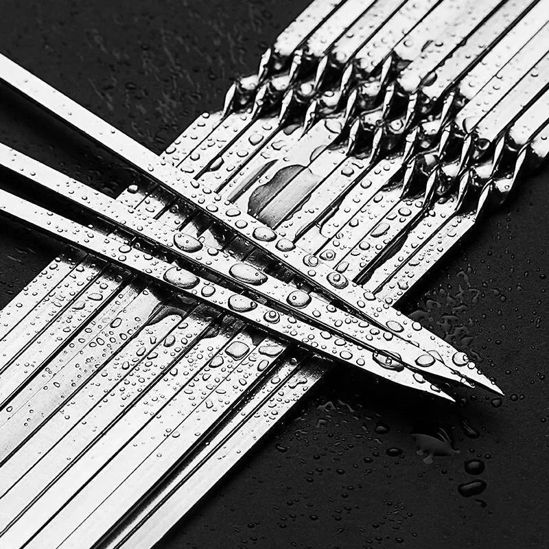 Stainless Steel Skewers - 10/15 Pcs Reusable Kebab Sticks for Outdoor Camping, Picnic, and Cooking - Trekker Essentials
