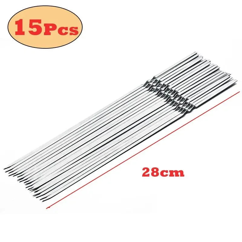 Stainless Steel Skewers - 10/15 Pcs Reusable Kebab Sticks for Outdoor Camping, Picnic, and Cooking - Trekker Essentials