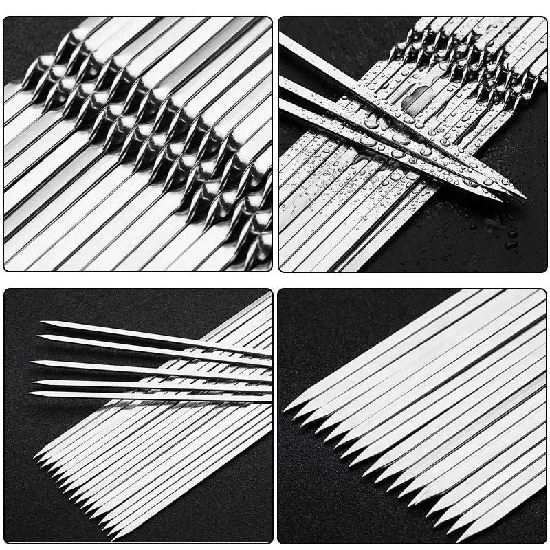 Stainless Steel Skewers - 10/15 Pcs Reusable Kebab Sticks for Outdoor Camping, Picnic, and Cooking - Trekker Essentials
