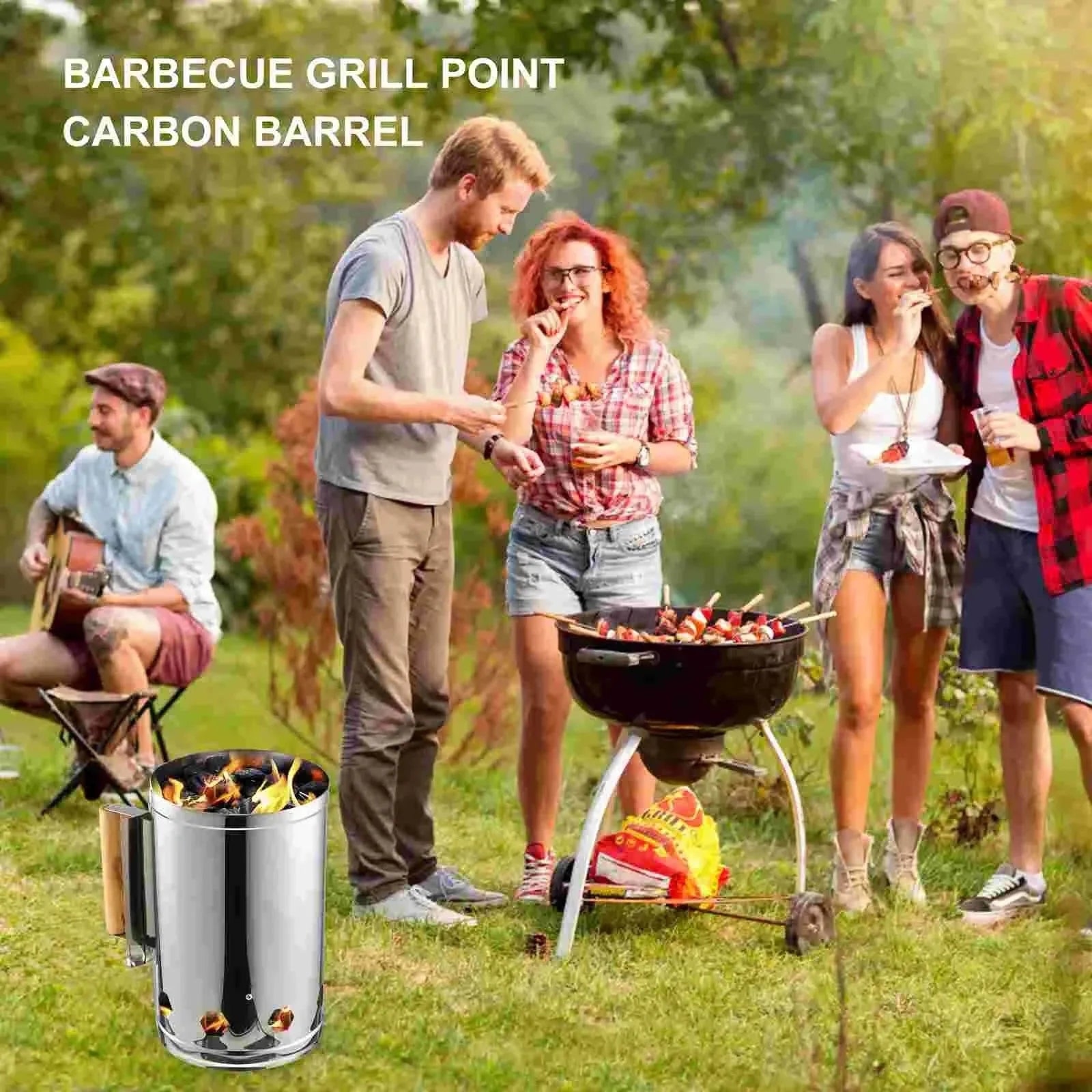 Starter Charcoal Chimney Fire BBQ Grill Tool - Outdoor Smoker Burner Ignition - Steel Stainless Camping Coal Lighter - Trekker Essentials