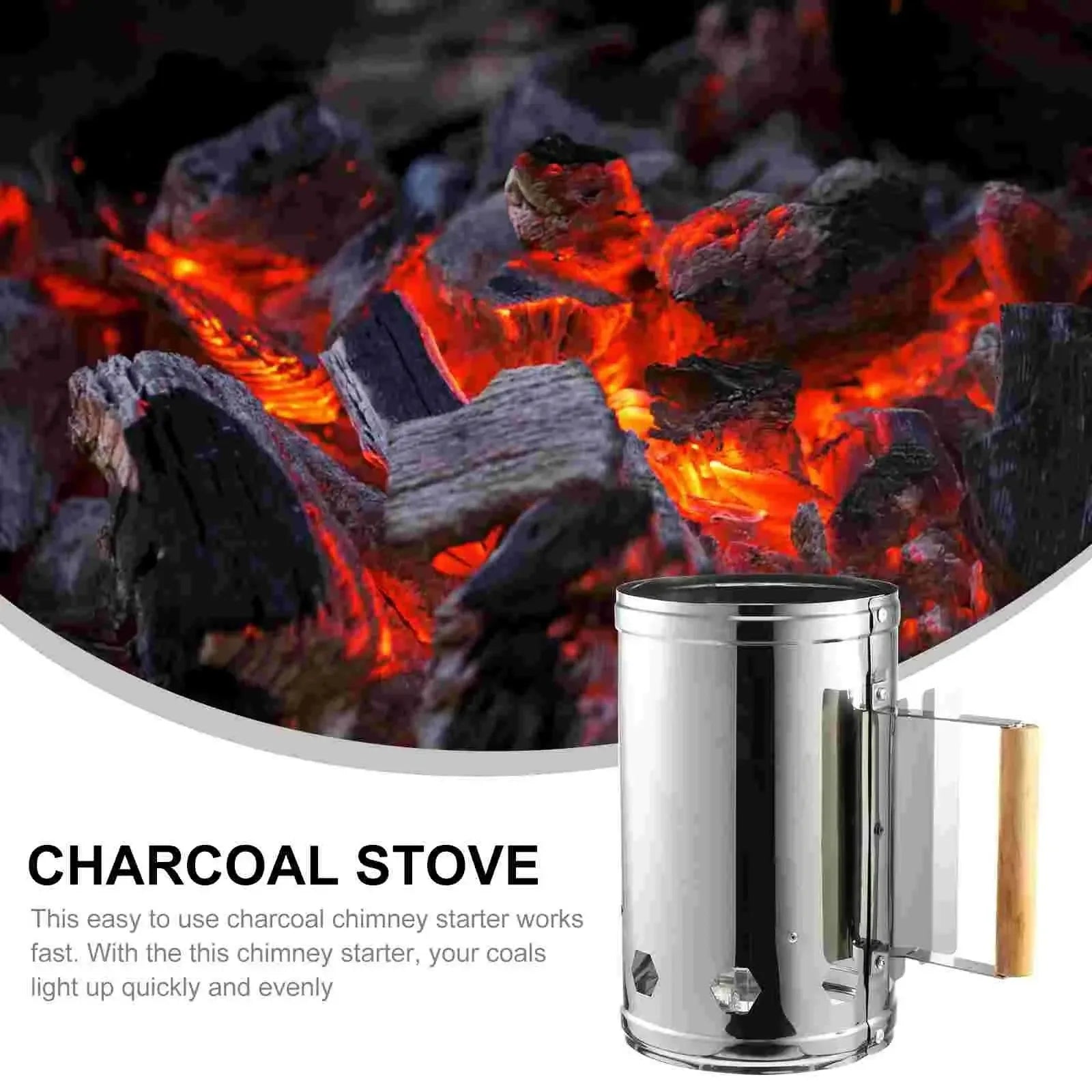 Starter Charcoal Chimney Fire BBQ Grill Tool - Outdoor Smoker Burner Ignition - Steel Stainless Camping Coal Lighter - Trekker Essentials