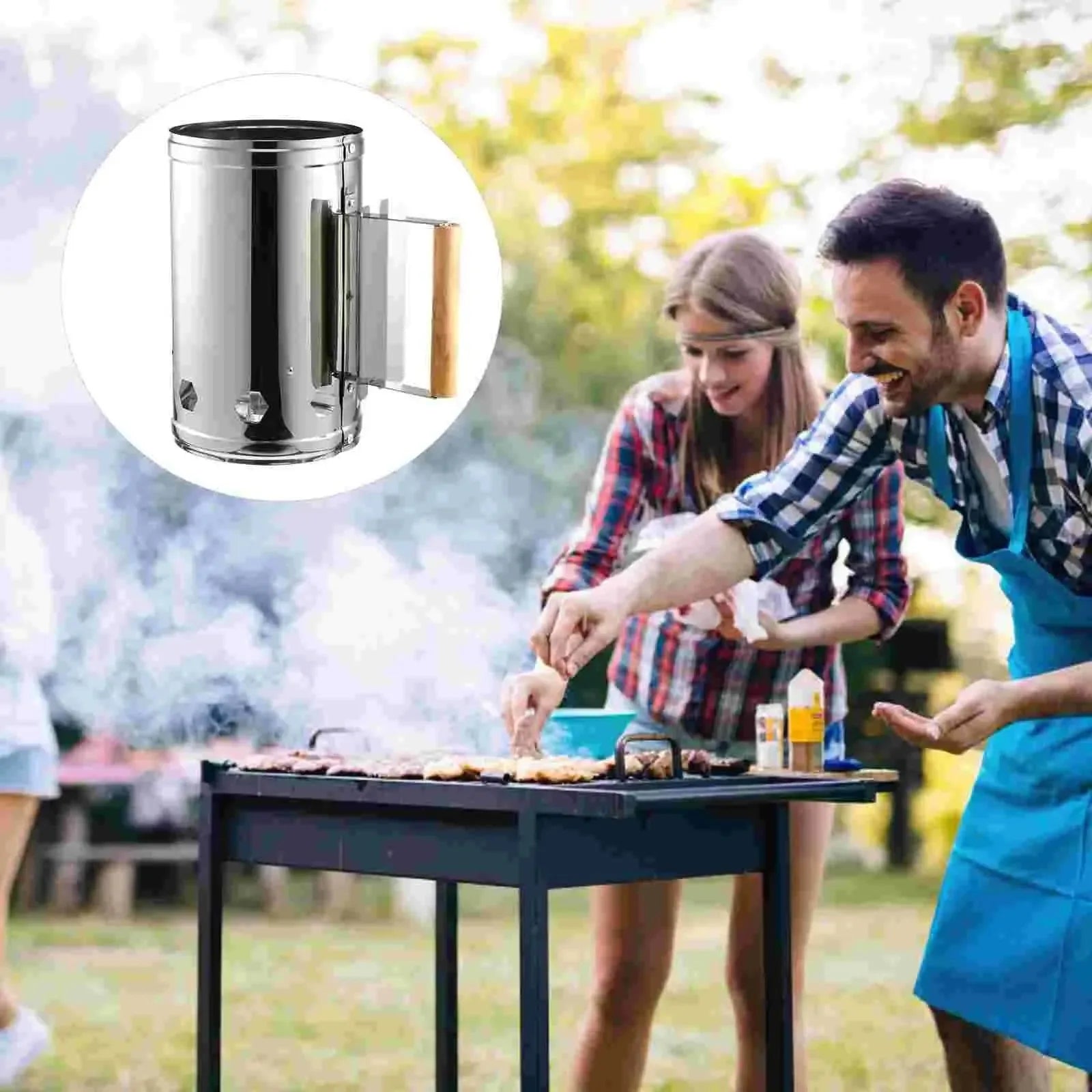 Starter Charcoal Chimney Fire BBQ Grill Tool - Outdoor Box Smoker Burner Ignition Coal Lighter - Stainless Steel Camping Barbecue - Trekker Essentials