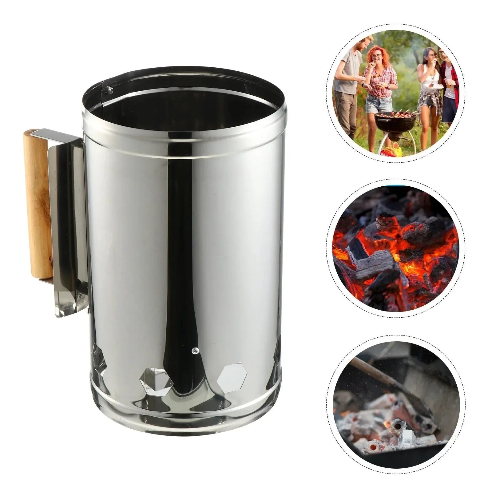 Starter Charcoal Chimney Fire BBQ Grill Tool - Outdoor Smoker Burner Ignition - Steel Stainless Camping Coal Lighter - Trekker Essentials