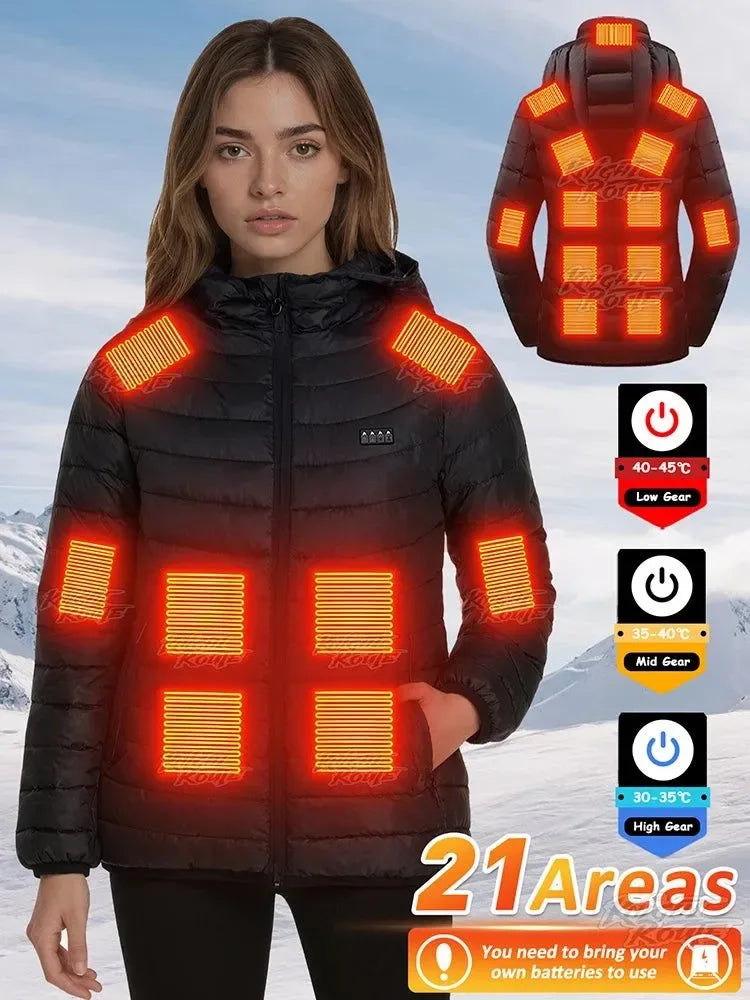 Stylish Heated Winter Jacket for Women – 21-Zone Heating with 4 Smart Switches - Trekker Essentials
