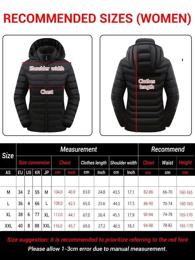 Stylish Heated Winter Jacket for Women – 21-Zone Heating with 4 Smart Switches - Trekker Essentials