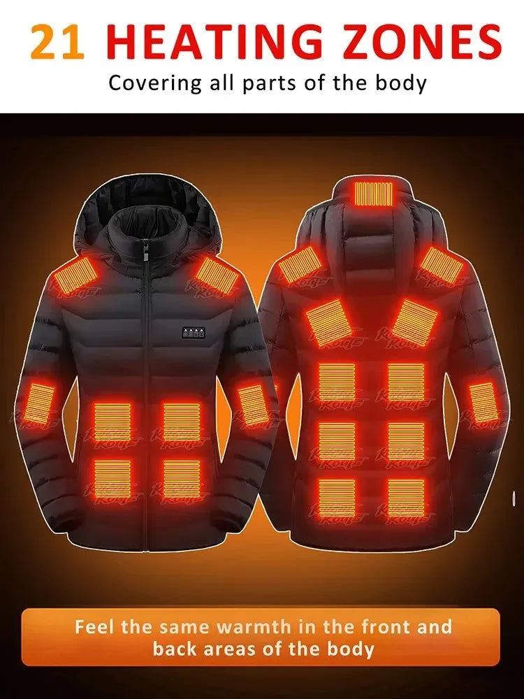 Stylish Heated Winter Jacket for Women – 21-Zone Heating with 4 Smart Switches - Trekker Essentials