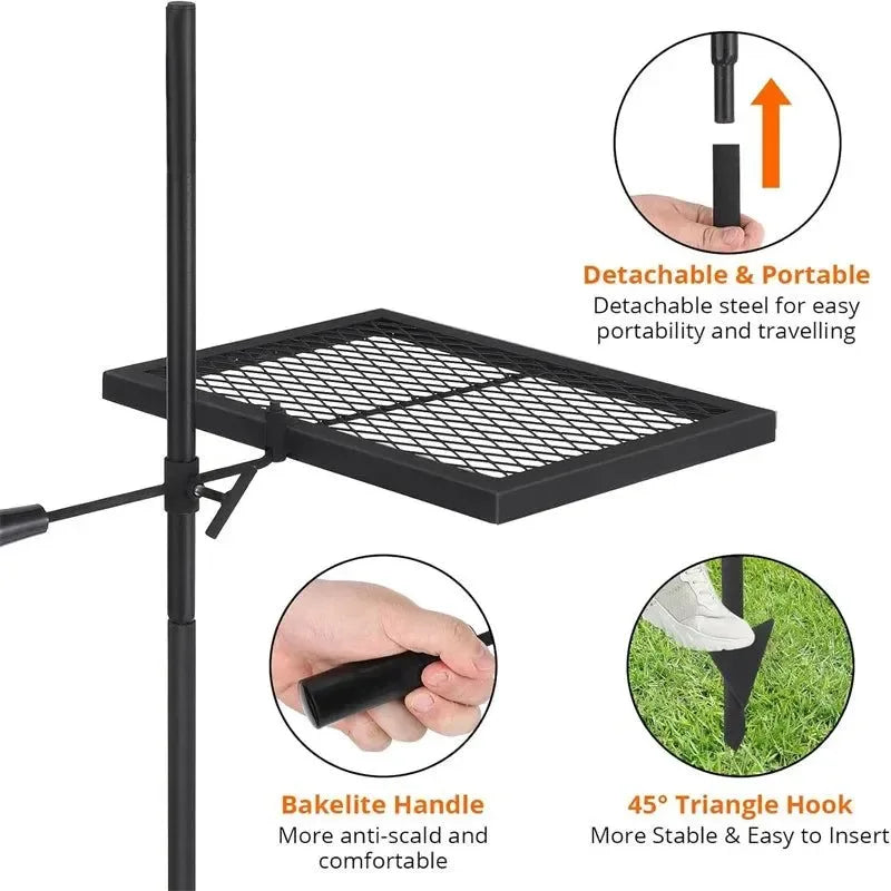 Swivel Campfire Grill Grate – Heavy Duty Stainless Steel Cooking Grate for Outdoor Camping - Trekker Essentials