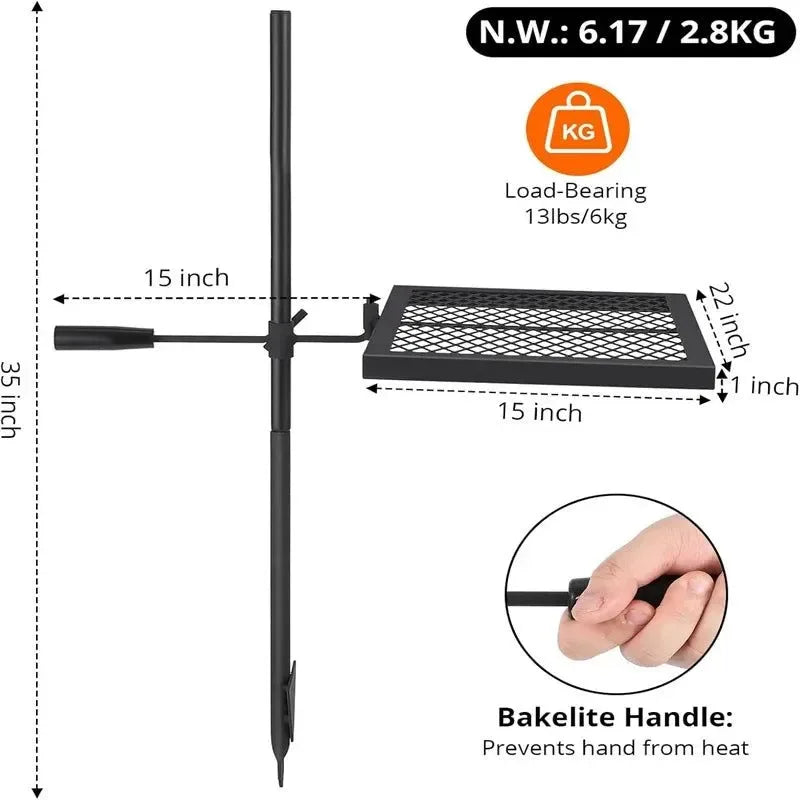 Swivel Campfire Grill Grate – Heavy Duty Stainless Steel Cooking Grate for Outdoor Camping - Trekker Essentials