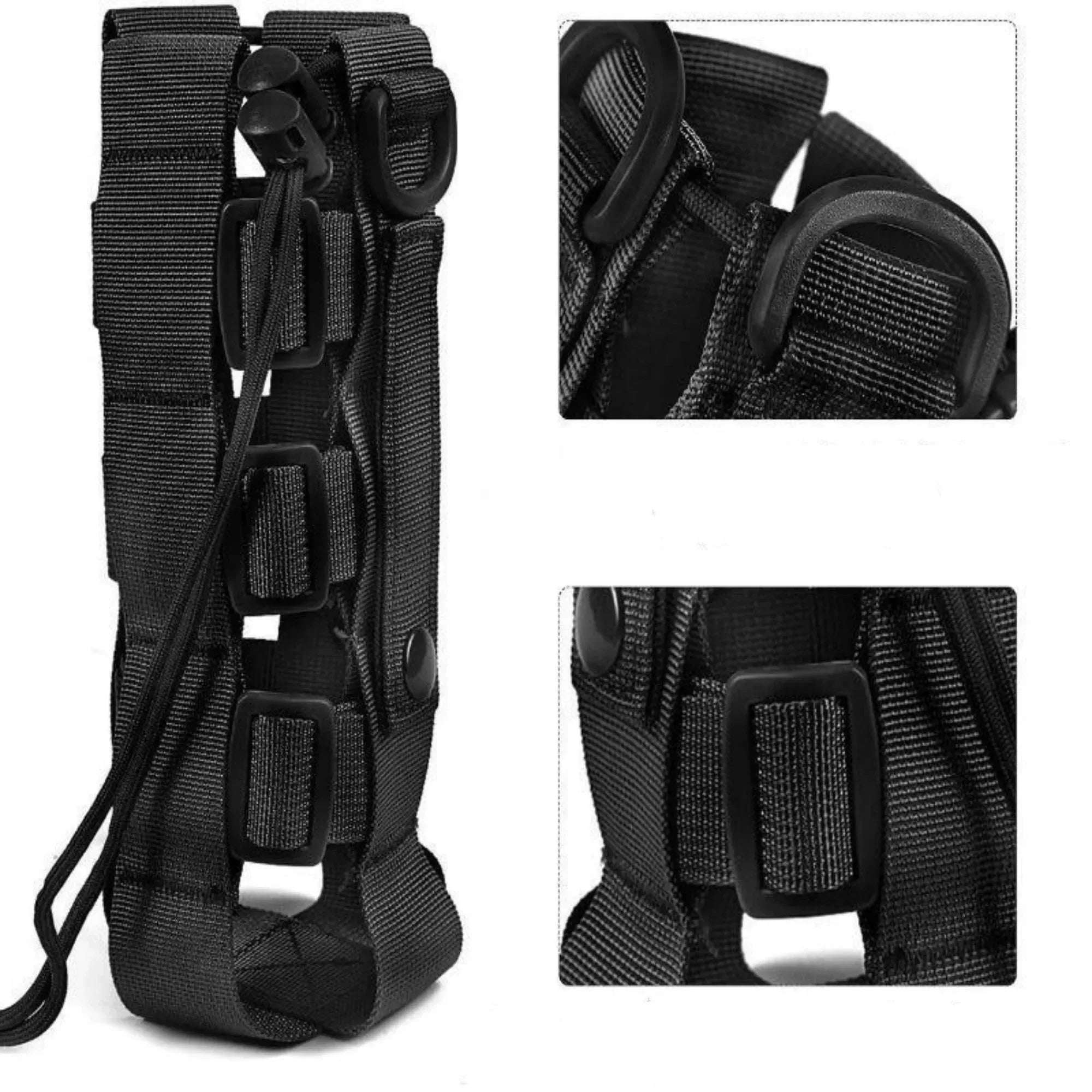 Tactical MOLLE Water Bottle Pouch – Outdoor Camping Hiking Hydration Bag with Carabiner Clip, Multi-Function Storage Holder for 500-800ml Bottles - Trekker Essentials
