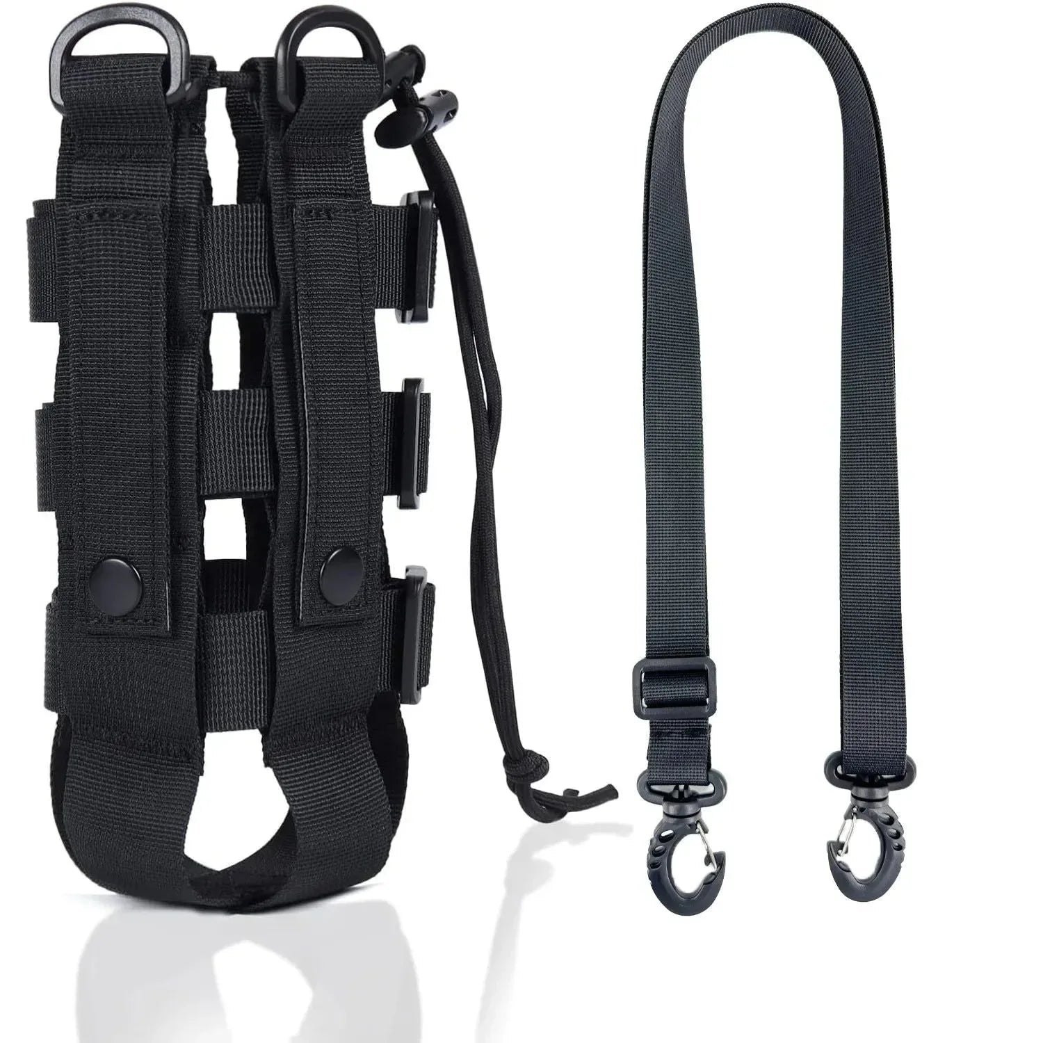 Tactical MOLLE Water Bottle Pouch – Outdoor Camping Hiking Hydration Bag with Carabiner Clip, Multi-Function Storage Holder for 500-800ml Bottles - Trekker Essentials