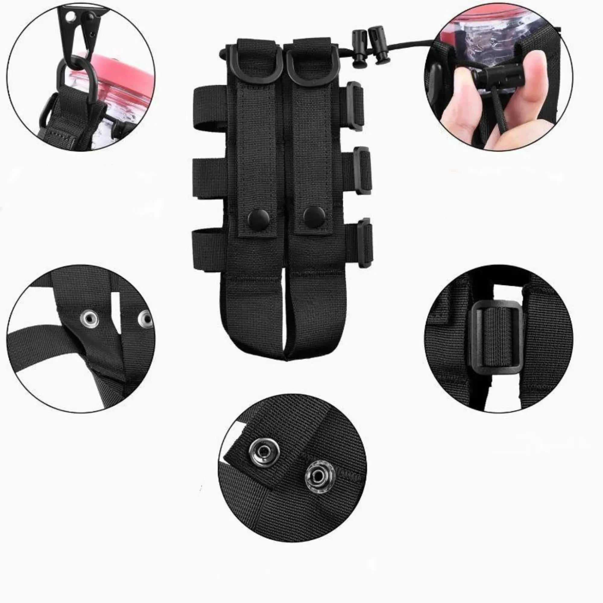 Tactical MOLLE Water Bottle Pouch – Outdoor Camping Hiking Hydration Bag with Carabiner Clip, Multi-Function Storage Holder for 500-800ml Bottles - Trekker Essentials