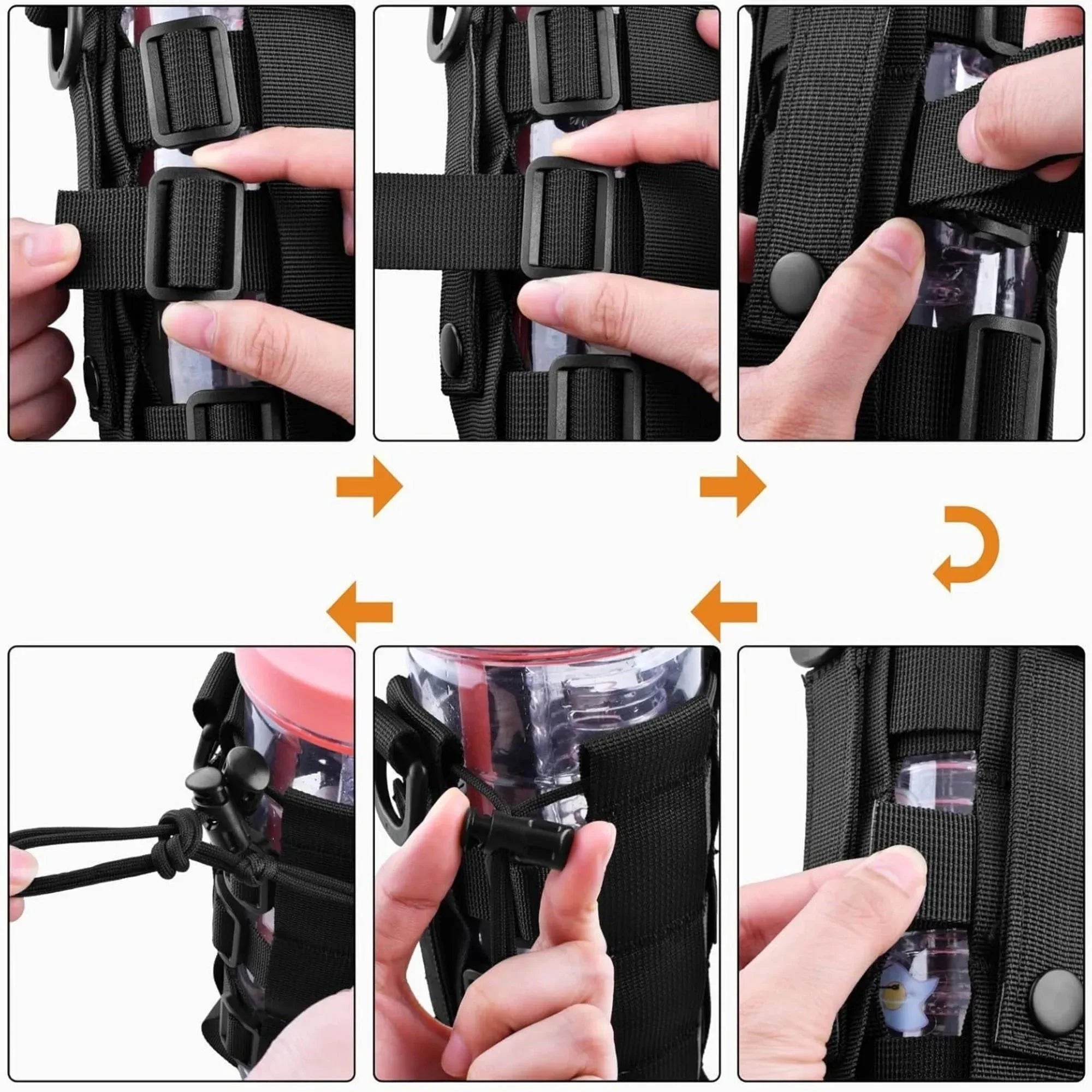 Tactical MOLLE Water Bottle Pouch – Outdoor Camping Hiking Hydration Bag with Carabiner Clip, Multi-Function Storage Holder for 500-800ml Bottles - Trekker Essentials