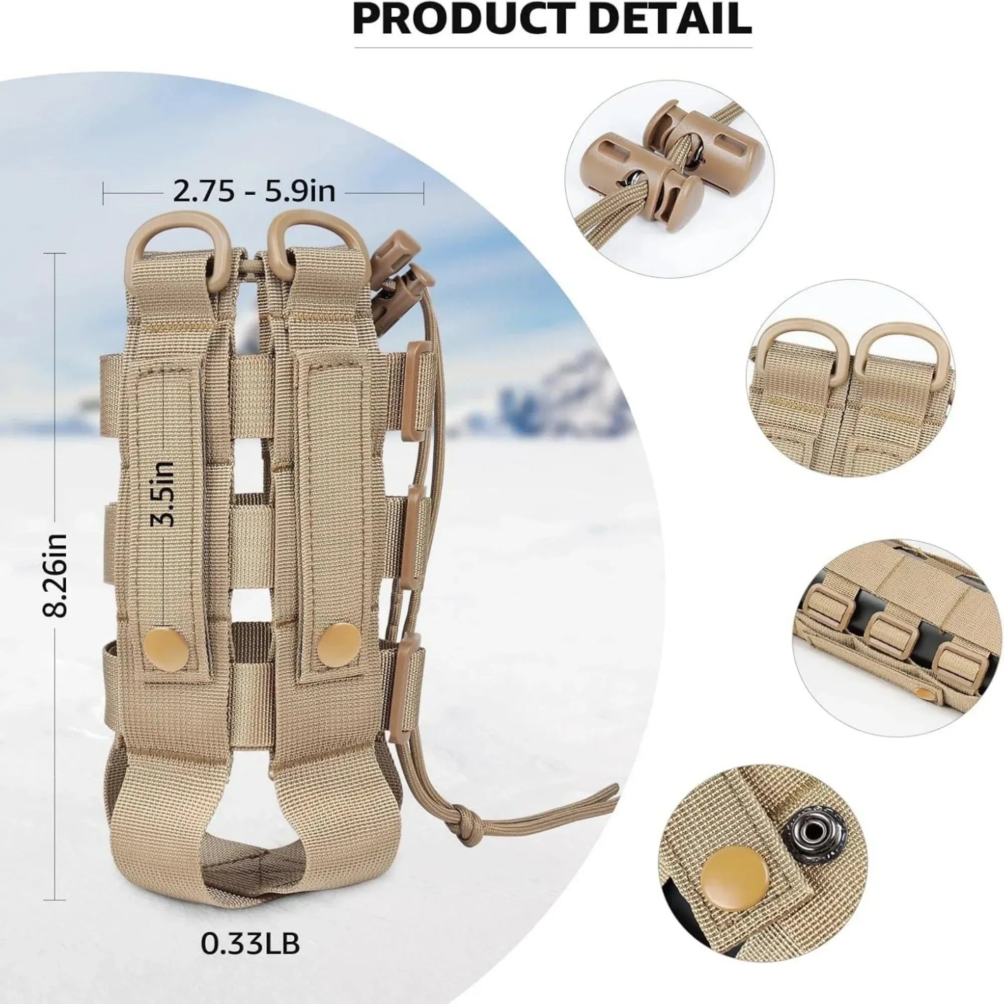 Tactical MOLLE Water Bottle Pouch – Outdoor Camping Hiking Hydration Bag with Carabiner Clip, Multi-Function Storage Holder for 500-800ml Bottles - Trekker Essentials