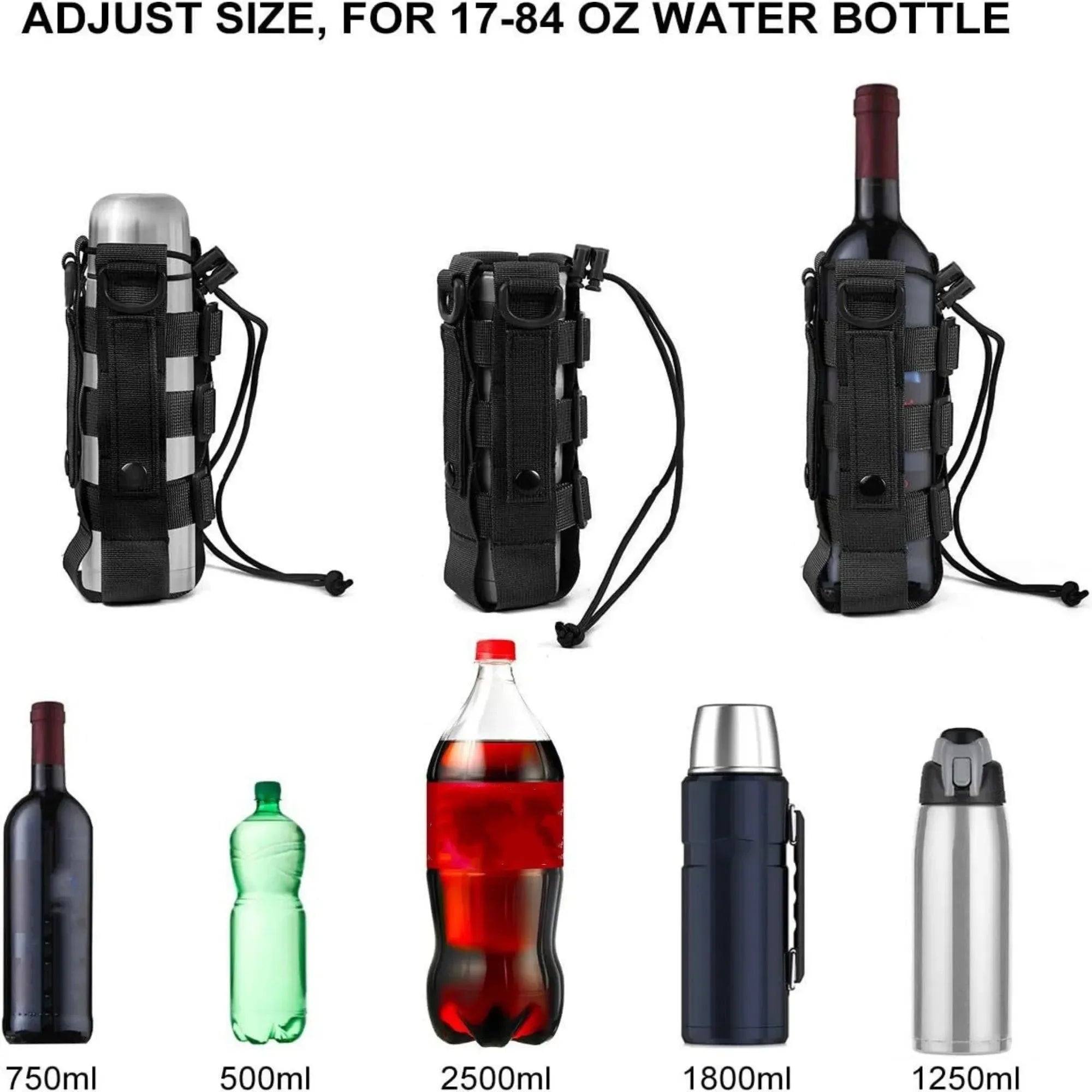 Tactical MOLLE Water Bottle Pouch – Outdoor Camping Hiking Hydration Bag with Carabiner Clip, Multi-Function Storage Holder for 500-800ml Bottles - Trekker Essentials