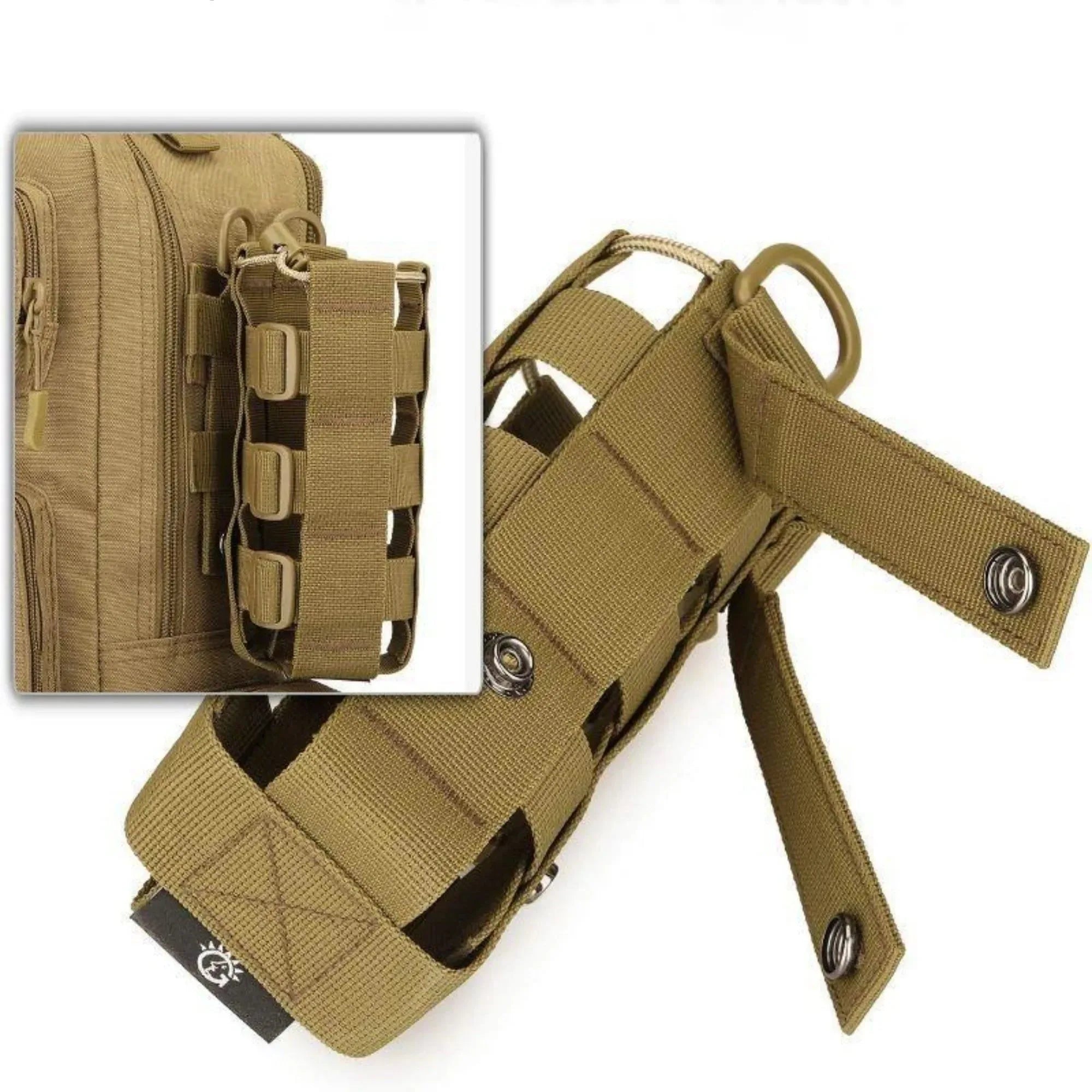 Tactical MOLLE Water Bottle Pouch – Outdoor Camping Hiking Hydration Bag with Carabiner Clip, Multi-Function Storage Holder for 500-800ml Bottles - Trekker Essentials