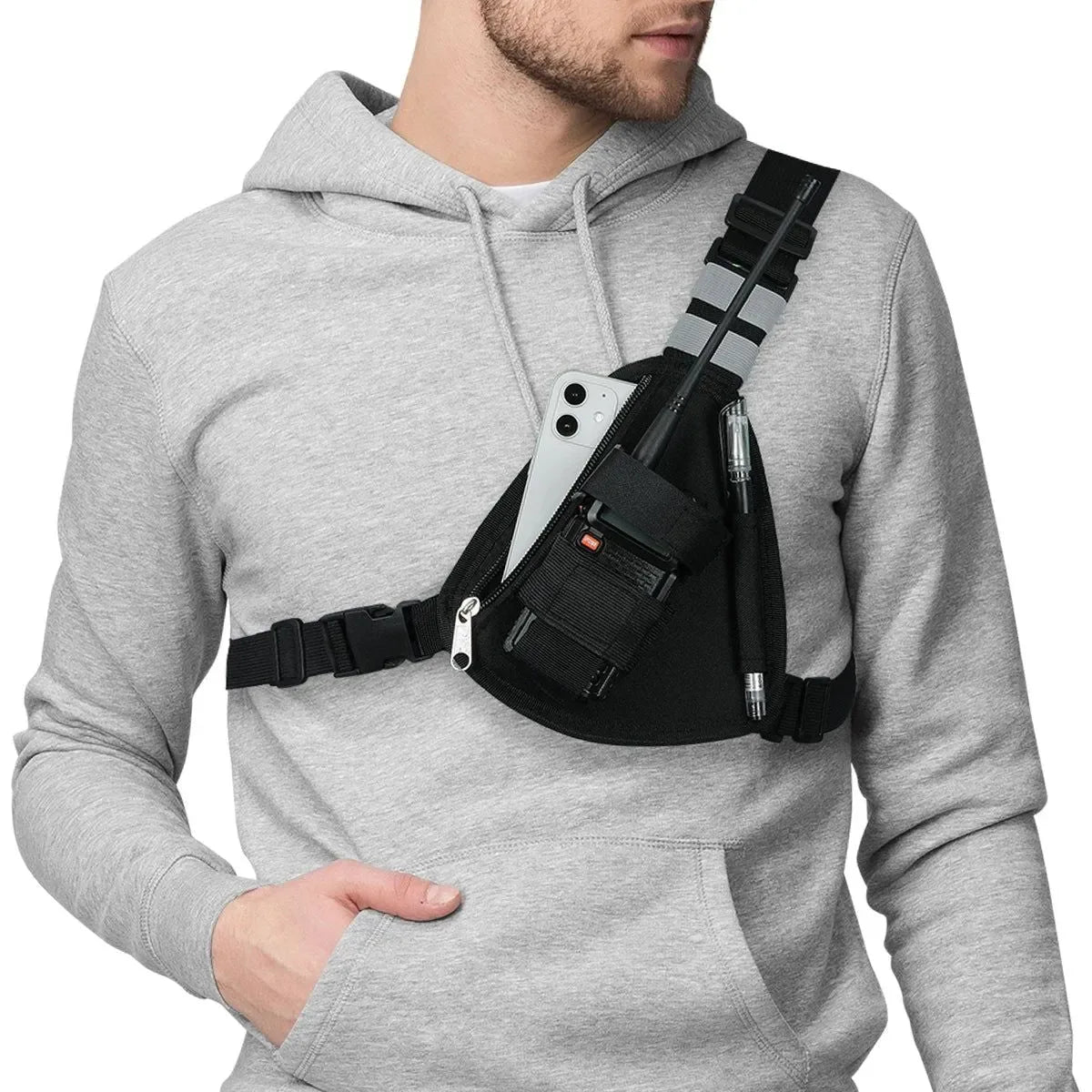 Tactical Radio Chest Harness Vest - Nylon Pack Bag for Walkie Talkies BF-888S and UV-5R - Trekker Essentials