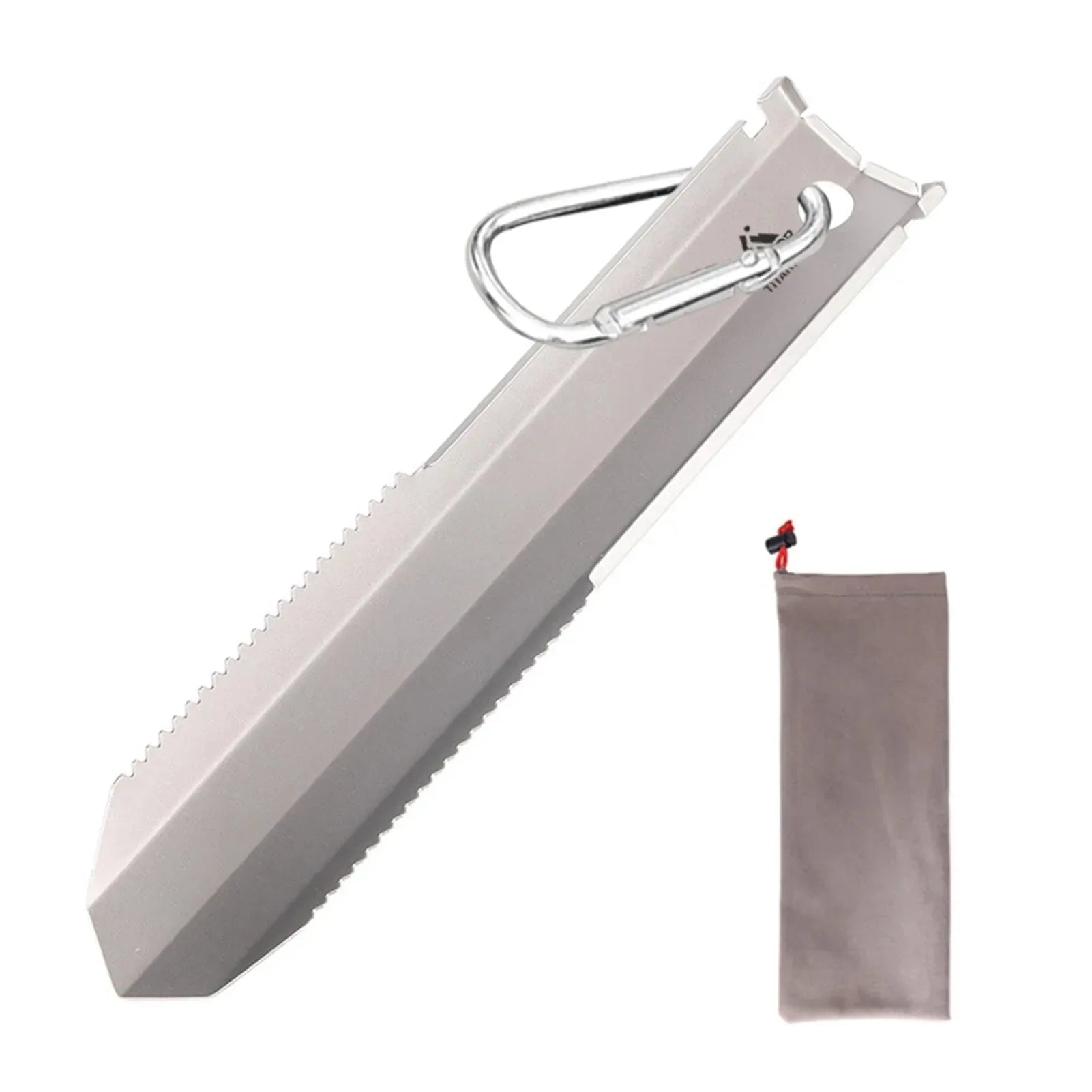 Taruor Titanium Garden Hand Serrated Shovel - Outdoor Camping, Hiking, and Backpacking Trowel with Clip - Trekker Essentials