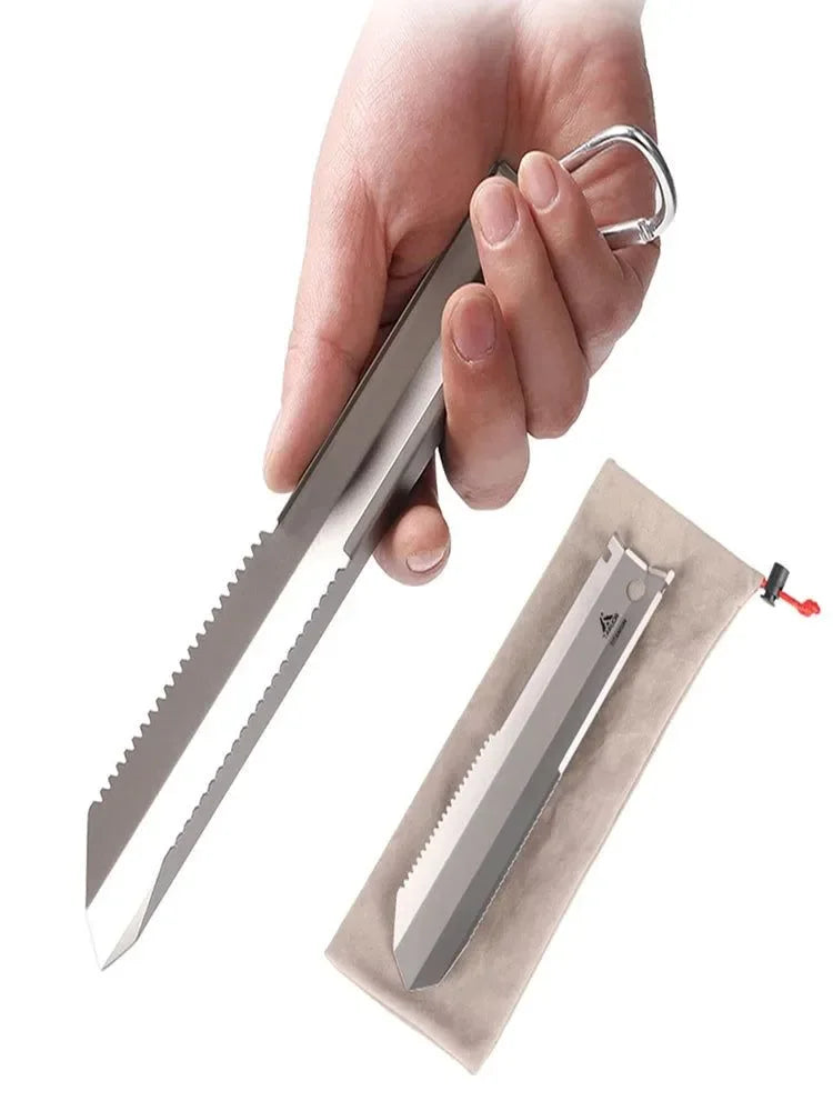 Taruor Titanium Garden Hand Serrated Shovel - Outdoor Camping, Hiking, and Backpacking Trowel with Clip - Trekker Essentials