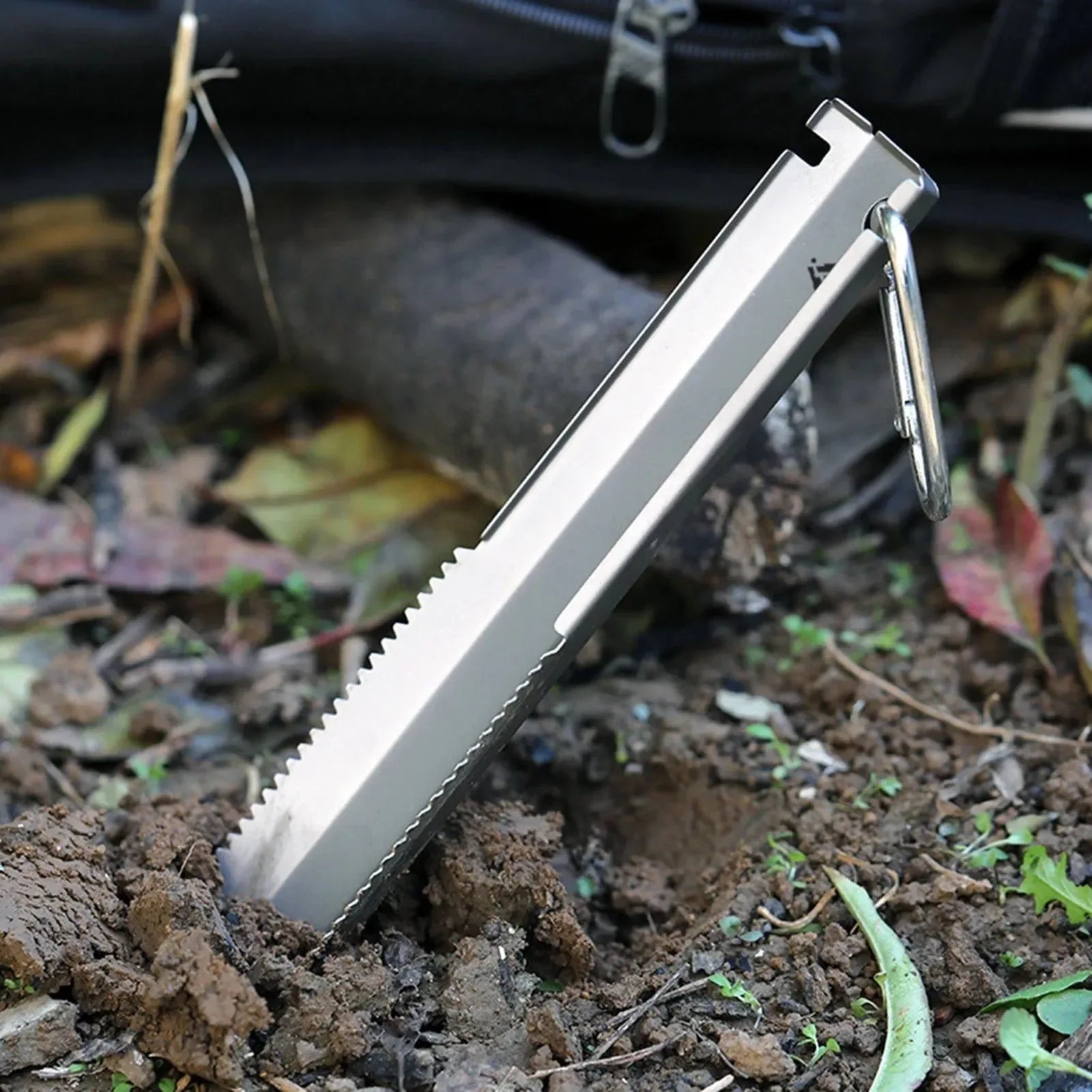 Taruor Titanium Garden Hand Serrated Shovel - Outdoor Camping, Hiking, and Backpacking Trowel with Clip - Trekker Essentials