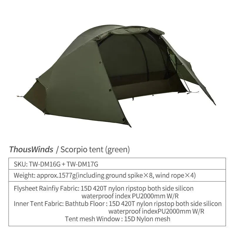 Thous Winds Scorpio Ultralight 1-Person Tent Hiking Solo Tent - Trekker Essentials