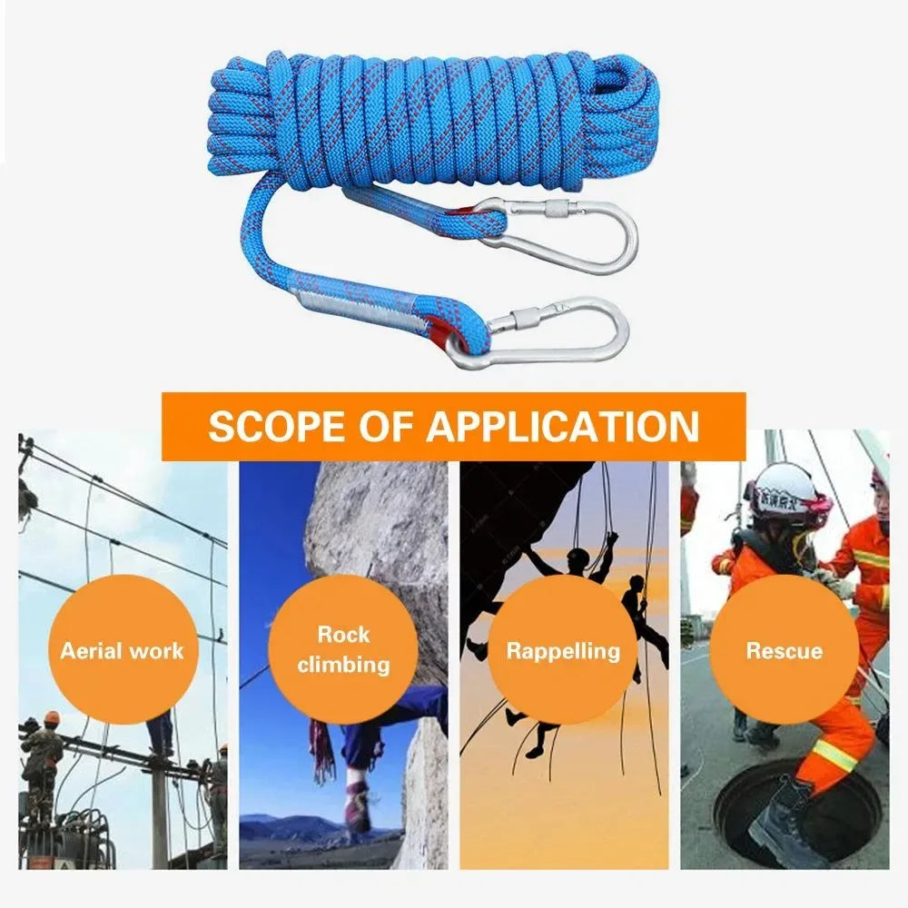 Tomshoo 10mm Climbing Rope - 10M/20M/30M Outdoor Static Rappelling and Fire Rescue Safety Escape Rope - Trekker Essentials